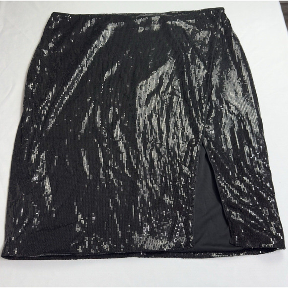 Intempo Sequin Tulip Skirt Side Split Fully Lined Women's Plus Size 3X Black - Picture 1 of 11